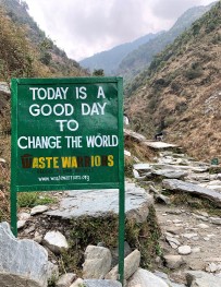 Sign on hiking trail, Himalayas, India